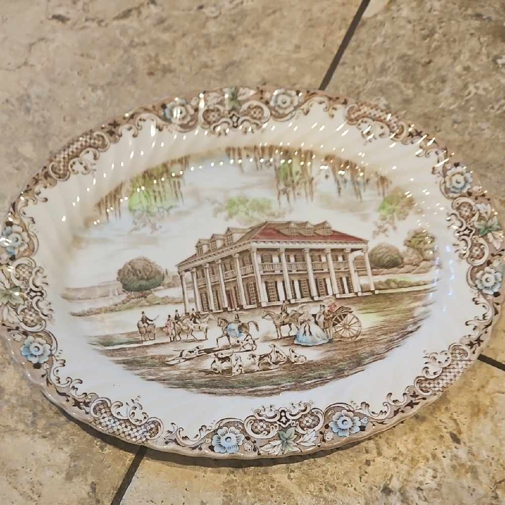 Heritage Brown and Cream Serveware Platter with Scenic Design